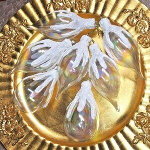 IRRIDESCENT BLOWN GLASS ORNAMENTS Christmas finial tear drop 7 in BOX VTG USA